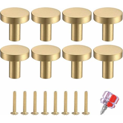 Green Mobility-8 Pièces Boutons de Porte, Laiton Rond Monotrou Poignée, Vintage Poignées Boutons de Meuble, pour Commode, Armoire, Meuble, Porte Placard, avec Vis Assorties et Tournevis - 20 20 mm/ Or (1/5)