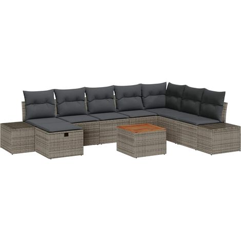 Set Divano da Giardino 9 pz Grigio Poly Rattan vidaXL (1/5)