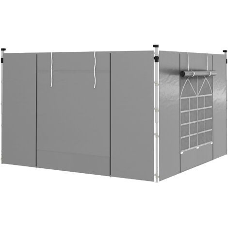 Pair Rideaux de pavillon, lot de 2, pour pavillons de jardin de 3 x 6 m ou 3 x 3 m, avec fenêtres et portes, gris clair