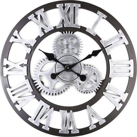 Bardusch - 3D Grand Classique Vintage en Bois Silencieux Horloge Murale Rétro Vitesse Pendaison Horloge Chiffre, Bar,argent,40 40cm (1/4)