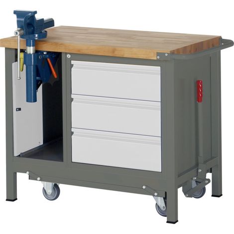 Établi STIER Premium avec châssis en abs., 3 tiroirs et étau LxPxH 1000x700x880mm