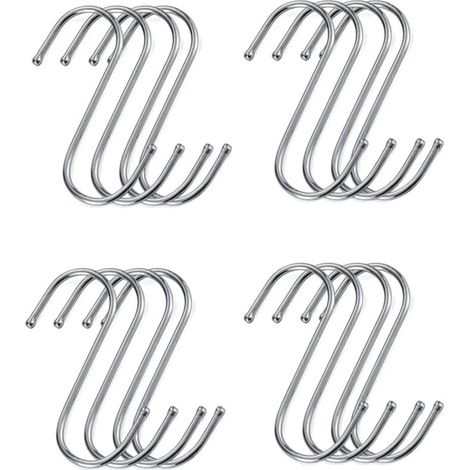 Crochet en S en acier inoxydable pour suspendre tasses, vêtements, casseroles et poêles, 16 pièces (argent, grand) (1/5)