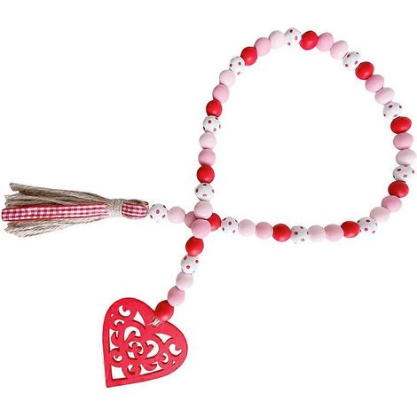 Guirlande de perles en bois pour la Saint-Valentin, 3 pièces, avec pompons rouges et perles en bois (1/5)