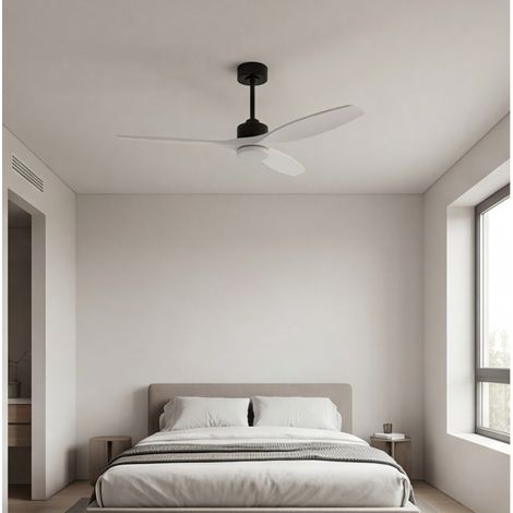 Forlight - Ventilador de Techo Stem Evo, Ø1320mm, Motor DC Silencioso, 30W + 20W LED, LED Integrado, CCT Seleccionable, 3000K - 4000K - 5000K, Regulable, Negro, Palas Blanco