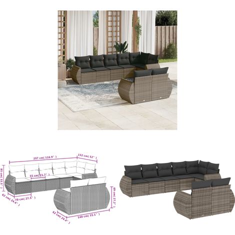 Salon de jardin 8 pcs avec coussins gris résine tressée - Ensemble Salon De Jardin - Mobilier Extérieur - Résine Tressée - Rotin Synthétique - Meuble De Jardin - Home & Living (1/3)