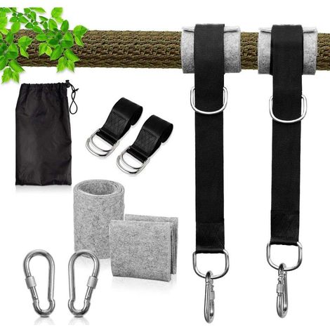 Sangle Hamac avec Crochet, 150cm Accroche Hamac Arbre Sangle Balancoire avec D-Ring et Coussin Plus épais pour Hamac et Balancoire de Jardin, Balancoire de Jardin (1/5)