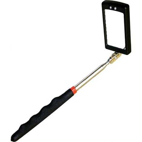 Miroir de travail télescopique extensible avec éclairage LED, poignée chromée et miroir en verre incassable monté sur un support pivotant à 360° et extensible. (1/5)