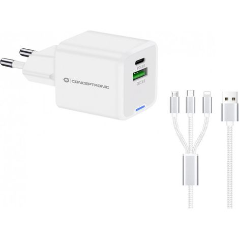 CONCEPTRONIC Ladegerät 2Port 33W,1xUSB-C,1xUSB-A 3-in-1 sw