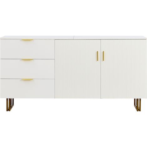 Credenza bianca in MDF con 2 ante e 3 cassetti, 160 x 40 x 81,5 cm (1/5)