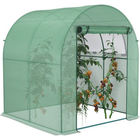 Invernadero de jardín, puerta enrollable, ventanas de malla, verde (1/2)