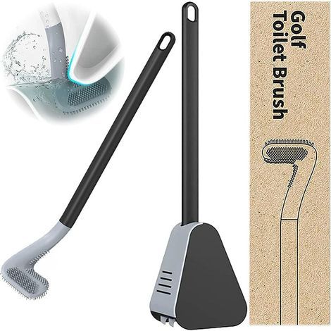 Golf-Toilettenbürste mit langem Griff, Silikon, Wandmontage, Reinigungsset mit Halterung (Schwarz) (1/5)