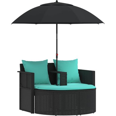 Divano da giardino con cuscino 8 pcs Nero e Turchese polyrattan vidaXL (1/5)