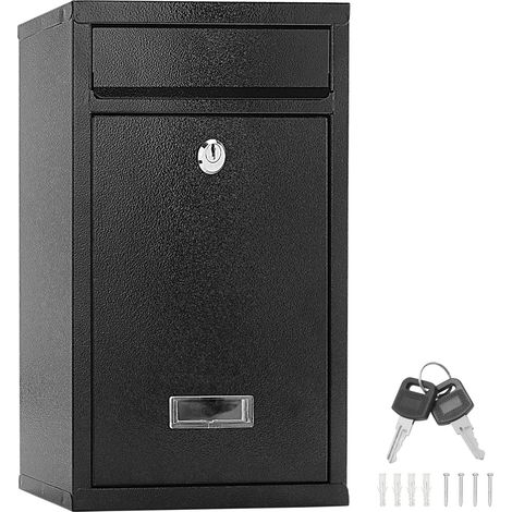 Kingsaid Post Box Letter Box Wall Mounted Mailbox Lockable Waterproof Letterbox Outdoor Steel Parcel Delivery Box Black 32 x 21.5 x 8.5cm (1/5)