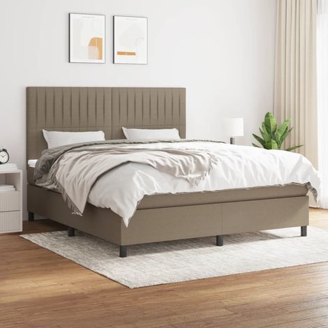 Sommier à lattes de lit avec matelas Taupe 160x200 cm Tissu (1/5)