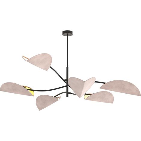 Lampada a Sospensione Lotus, Metallo, Tessuto, Rosa, 105x59x105 cm