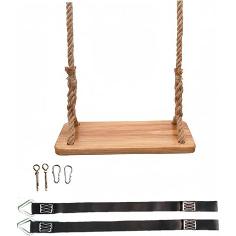Balançoire trapèze, balançoire en bois d'extérieur, bois d'orme épais pour enfants avec corde robuste et pièces métalliques, intérieur/extérieur pour enfants et adultes, siège de 15, 75 x 6, 30 pouces (1/5)