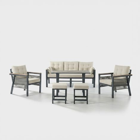 Aluminium-Gartenlounge-Set mit Tisch und Pouf Lilyum - Creme (1/5)