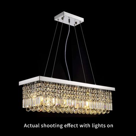Moderne rechteckige Haengeleuchte Silber 40 cm Kristall Pendellampe mit 4x E14 hoehenverstellbar Deckenleuchte fuer Esstisch und Kueche