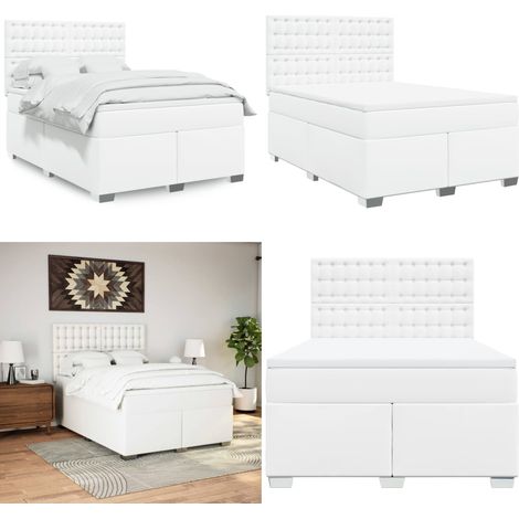 vidaXL Boxspringbett mit Matratze Weiß 140x200 cm Kunstleder (1/5)