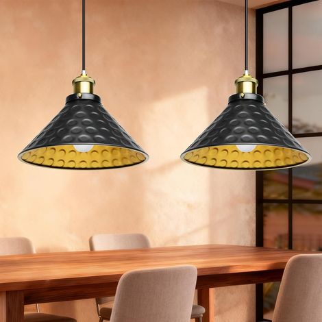 Suspension Industrielle 2 Pièces Lampe Suspendue Vintage Noire Fer Douille Métal Lustre Lampe Suspendue Rétro E27 pour Cuisine pour Restaurant Bar Balcon Couloir Ø24cm (1/5)