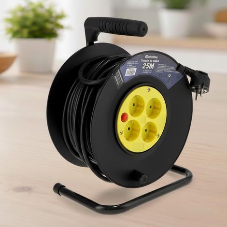Enrouleur de Câble Extérieur 25 m 4 Prises 3200W 16A Câble H05VV-F 3G1,5 mm² Protection Enfants Rallonge Électrique pour Jardin, Garage et Atelier (1/5)