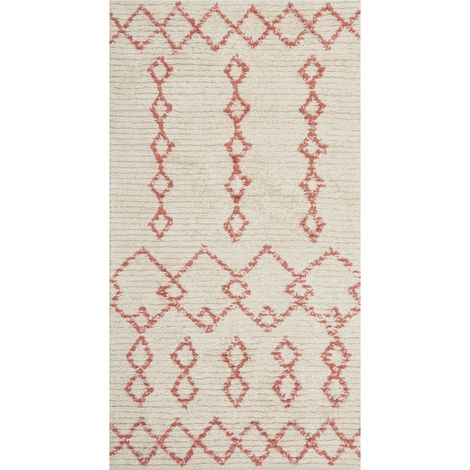 Tappeto rettangolare cotone 80 x 150 cm Buxar motivo geometrico beige e rosa