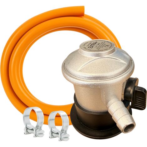 Kit de Instalación de Gas Butano/Propano  Regulador 29 mbar, Manguera 1.5m y Abrazaderas (Uso Doméstico y Exterior)
