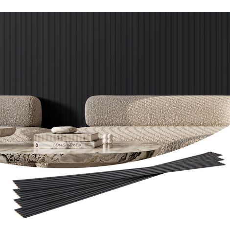 Panneau Mural Lattes, 2450x166 mm, Panneaux Acoustiques WPC pour Mur et Plafond, Lot de 8, Effet Imitation Faux Bois, Réduction du Bruit, pour Décoration Intérieur Moderne Élégante, Noir Mat (1/5)