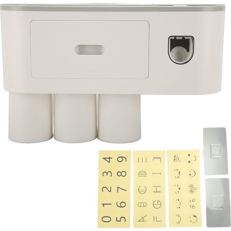 Porte-brosses à dents mural avec distributeur de dentifrice, accessoire de salle de bain facile à installer, 3 gobelets pour maison (1/5)