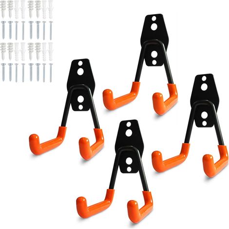 Crochets muraux garage organiseur pour outils échelles grandes pièces et vélos 11 x 7 cm lot de 4 Orange (1/5)