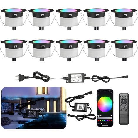 WiFi Lampe au Sol Spot Encastrable RGBW étanche IP67 Ø45mm - éclairage pour terrasse, patio, chemin, mur, jardin, décoration, intérieur et extérieur (10 pièces) (1/5)