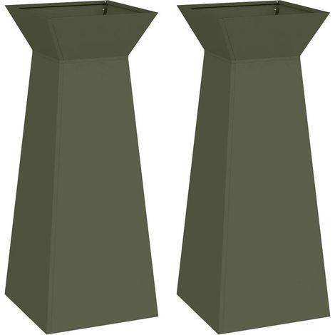 Lot de 2 jardinières pilier modernes 40 x 40 x 100 cm décoration extérieure style contemporain en matériau olive (1/5)