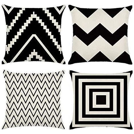 GDHZS- 4 Pcs Housses de Coussin 45 x 45 cm, Carré Décoratif Taie d'oreiller Canapé Housse Coussin Noir et Blanc Imprimé Motif Lin Décoration Maison pour Chambre Salon Bureau (1/5)