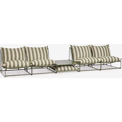 SKLUM Gartenset mit 2 modularen 2-Sitzer-Sofas und umwandelbarem Beistelltisch Amaro Tapiokabeige - Tiefes Olivgrün (1/5)