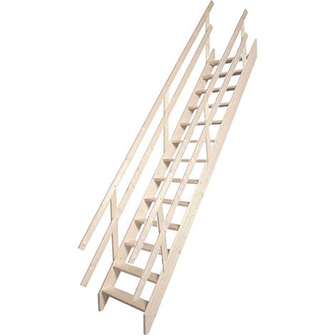 Matisère – Escalier de meunier double main-courante 2.90m – Construction en sapin massif – 13 marches 60 x 14 x 2.7cm – MSUMCGD