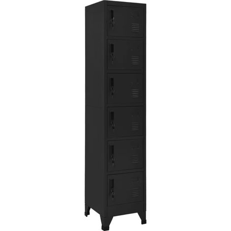 Armadietto da ufficio moderno 38 x 40 x 180 cm con 6 ante chiudibili a chiave in acciaio nero 020047008