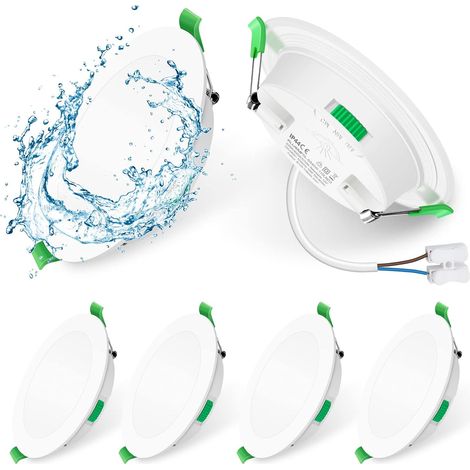 Focos empotrables de interior, IP44, 7W, redondos, regulables, tricolor, diámetro de empotramiento 67-75 mm, paquete de 6 (1/5)