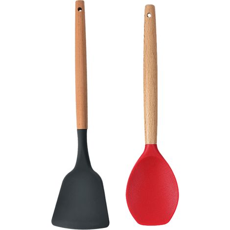 Ensemble Ustensiles Cuisine Bois Massif - Outils Cuisson Anti-Rayures - Pour Poêles Antiadhésives - Lot De 5 Pièces (1/5)