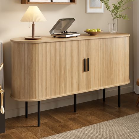 REDOM - Buffet - 140x40x78 cm - porte coulissante à enroulement - rangement spacieux - MDF - naturel