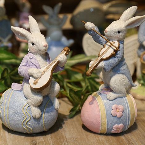 Adorno de conejito de Pascua - 2 piezas, tocando el piano (108,5 x 19,4 cm), resina, huevo de color (1/5)