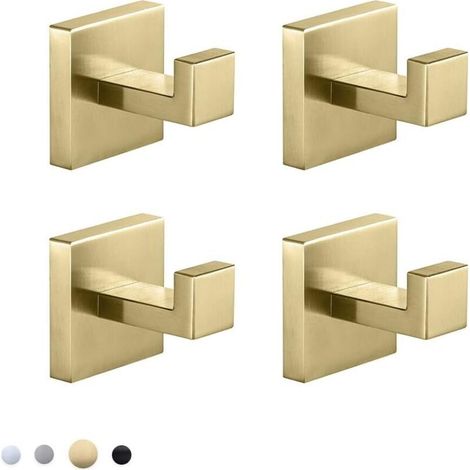 Lot de 4 crochets à serviettes en acier inoxydable SUS304 en nickel brossé - Support mural pour salle de bain, cuisine, hôtel - Fixation murale (or brossé) (1/4)