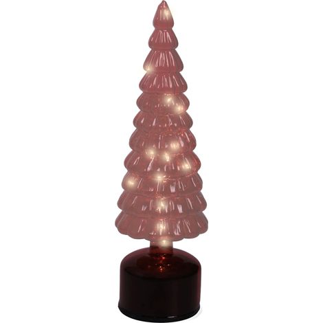 Albero di Natale in vetro rosso con LED girevole H34 cm (1/3)