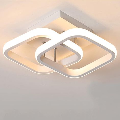 Plafonnier LED Conception Rectangulaire Simple Noir Blanc Plafonnier D'allée pour Cuisine Couloir Salon Chambres à Coucher Lumière Chaude 22W (White) (1/4)