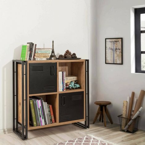 Dmora - Estante para libros Dpecorin, Estante de oficina, Porta libros móvil, Biblioteca, 89x35h89 cm, Roble y Negro (1/5)