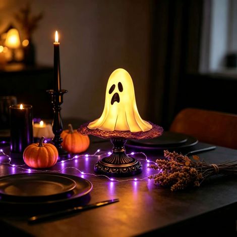 Lampe de Table Fantôme Halloween en Vitrail, Veilleuse LED USB Vintage, Décoration d'Ambiance pour Maison et Bureau (1/5)