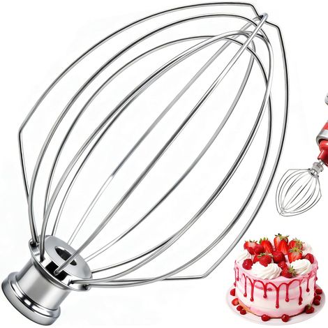 Batidora de acero inoxidable de 6 varillas, apta para la batidora KitchenAid de 5 cuartos con elevador, de alta resistencia, de 6 varillas, que se puede utilizar para batir huevos, crema y glaseado. (1/4)