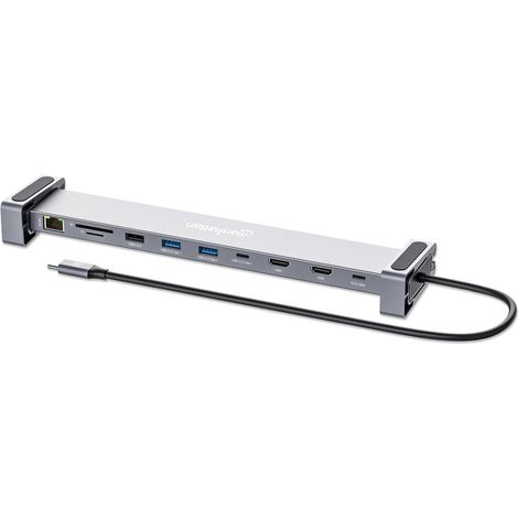 MANHATTAN USB-C PD 10-in-1 Dual Monitor Dockingstation 2xHDMI 4K60Hz 3xUSB-A 1xUSB-C 5Gbit/s USB-C P