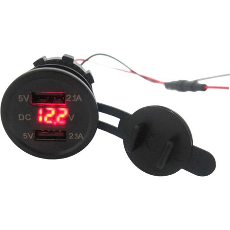 Cargador USB doble de metal para coche con luces LED rojas (1/2)