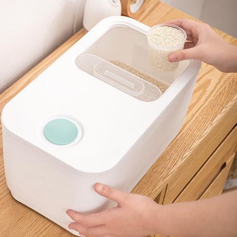 Boîte de conservation pour riz avec gobelet, transparente, hermétique, fermeture à pression, pour la maison et la cuisine, 10 kg (1/5)