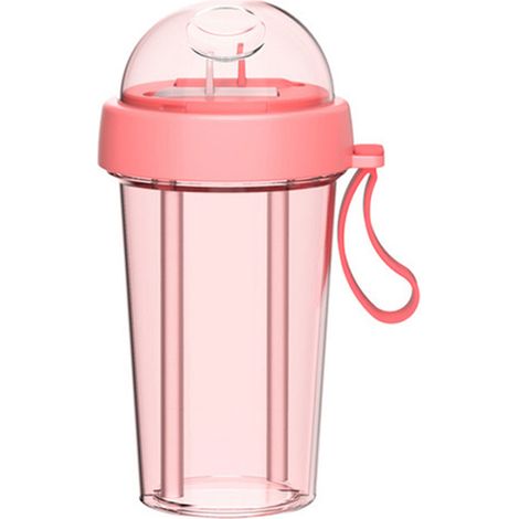 Gobelet double avec deux pailles indépendantes, bouteille d'eau amovible et anti-fuite pour adultes et enfants qd rose (1/5)